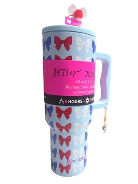 Betsey Johnson 40oz Stainless Steel Insulated Tumbler Bow Print Red White Blue